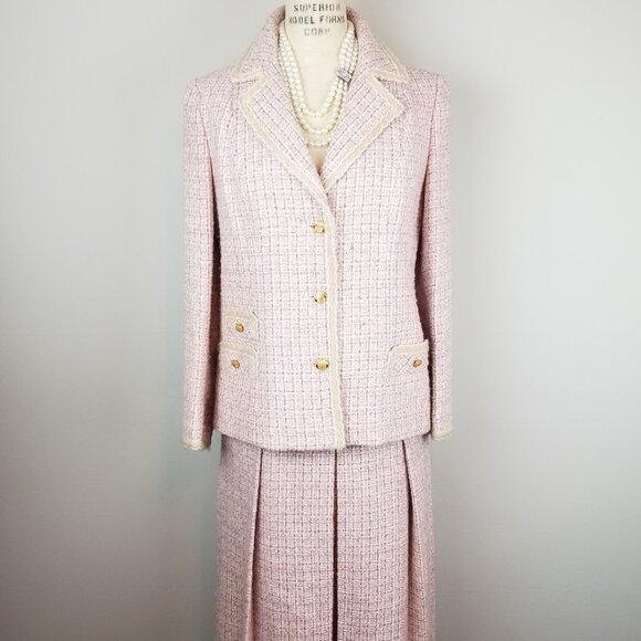 Vintage 1950's Classic Pale Pink Tweed 2 pc Tweed Blazer Skirt Suit Set * Small - Picture 5 of 16